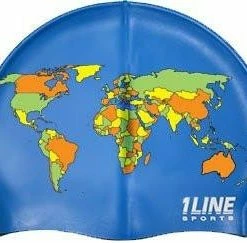 1Line Sports Map Of The World Silicone Swim Cap - Royal