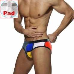 Other Patchwork Men's Low Waist Swim Brief Men Brief With Pad