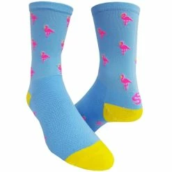 Save Our Soles SOS Pink Flamingo Blue 6-inch Cuff Socks
