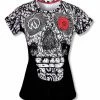 INKnBURN Women's Skull And Rose Tech Shirt, X-Small