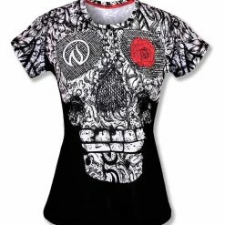 INKnBURN Women's Skull And Rose Tech Shirt, X-Small