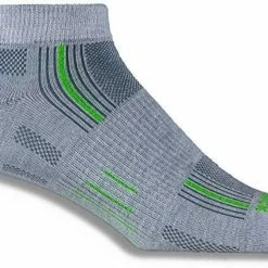 Wrightsock Men's Stride Lo Single Pack, Lite Grey/Green Stripe, Small